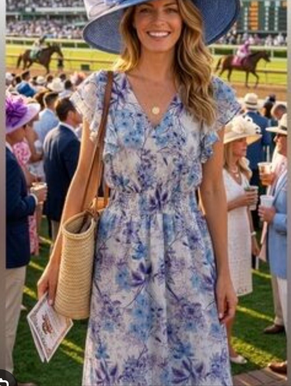 BerkleyJensen Blue Floral V-Neck Midi Dress Size XL NWT